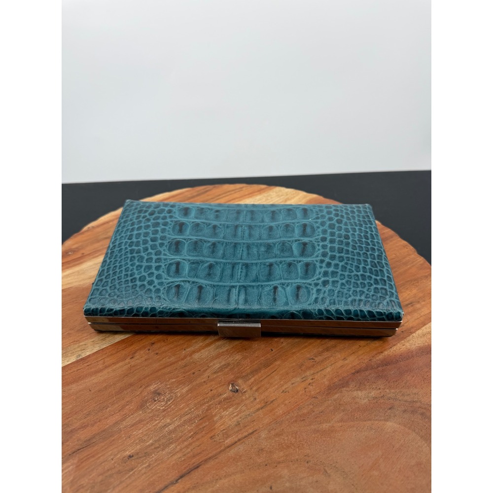Banana Republic Croc Embossed Clutch Wallet Womens OS Teal Blue Frame Bag